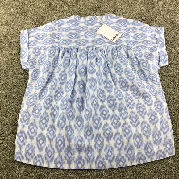 Splendid Women XS Blue White Ikat Pattern Linen St Tropez Blouse Top NWT - Picture 3 of 9